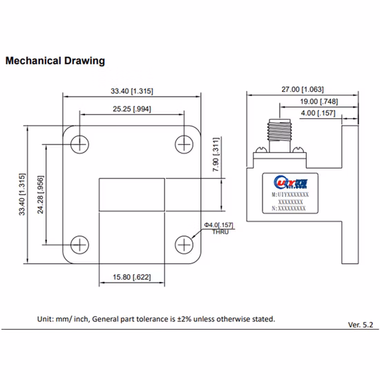Ku-Band 11,9 ~ 18,0 GHz WR62 BJ140 HF-Wellenleiter-zu-Koaxial-Adapter